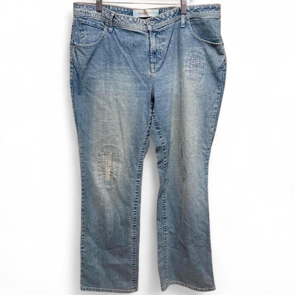 Y2K Vintage Mossimo Blue Jeans Rhinestone Embroidered Bootcut 18 Streetwear Fade